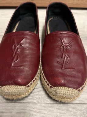 Saint Laurent Deep Red Leather Espadrille Flats